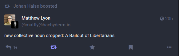 New collective noun just dropped: A bailout of Libertarians